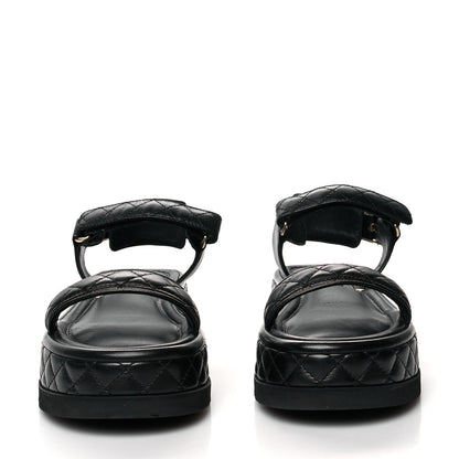Chanel Lambskin Quilted Platform Sandals 38.5 Black 2 of 10