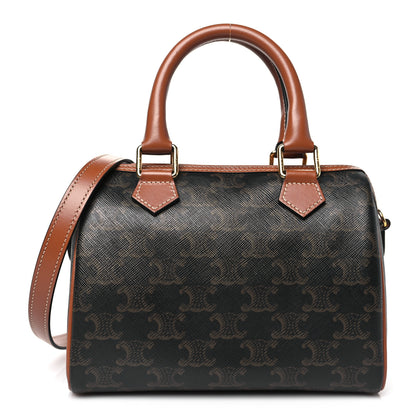 Celine Triomphe Canvas Calfskin Small Boston Bag Tan 1 of 9