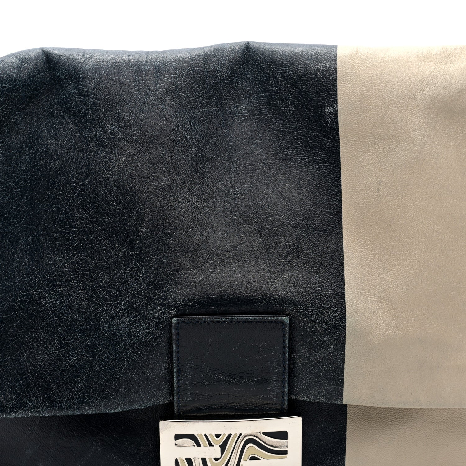 Fendi Vitello Bi-Color Mama Baguette Blue Beige 7 of 9