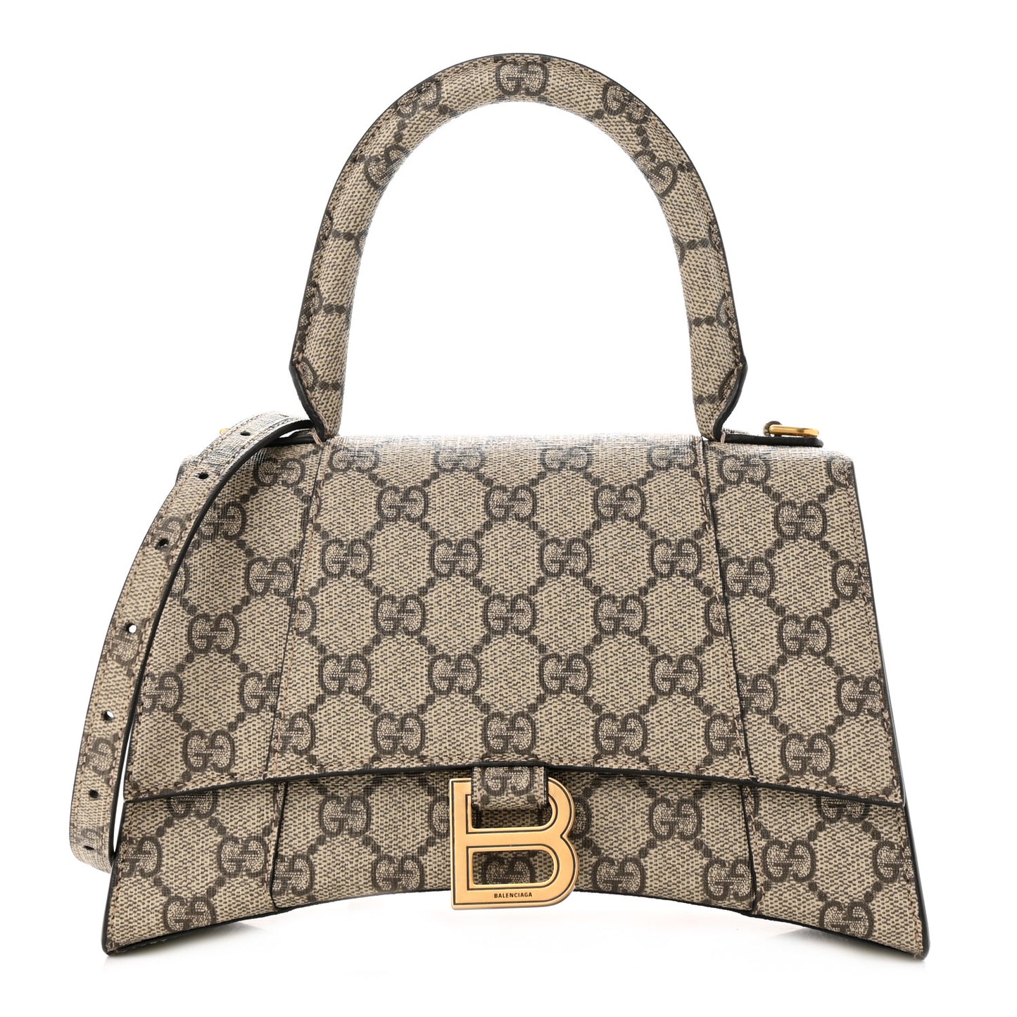 X GUCCI GG Supreme Monogram Small Hourglass Top Handle Bag Beige Ebony