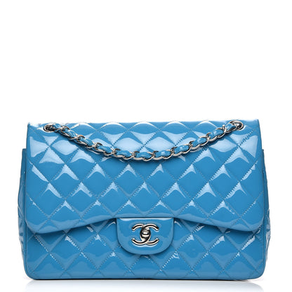 Chanel Patent Calfskin Quilted Jumbo Double Flap Turquoise 1 of 8
