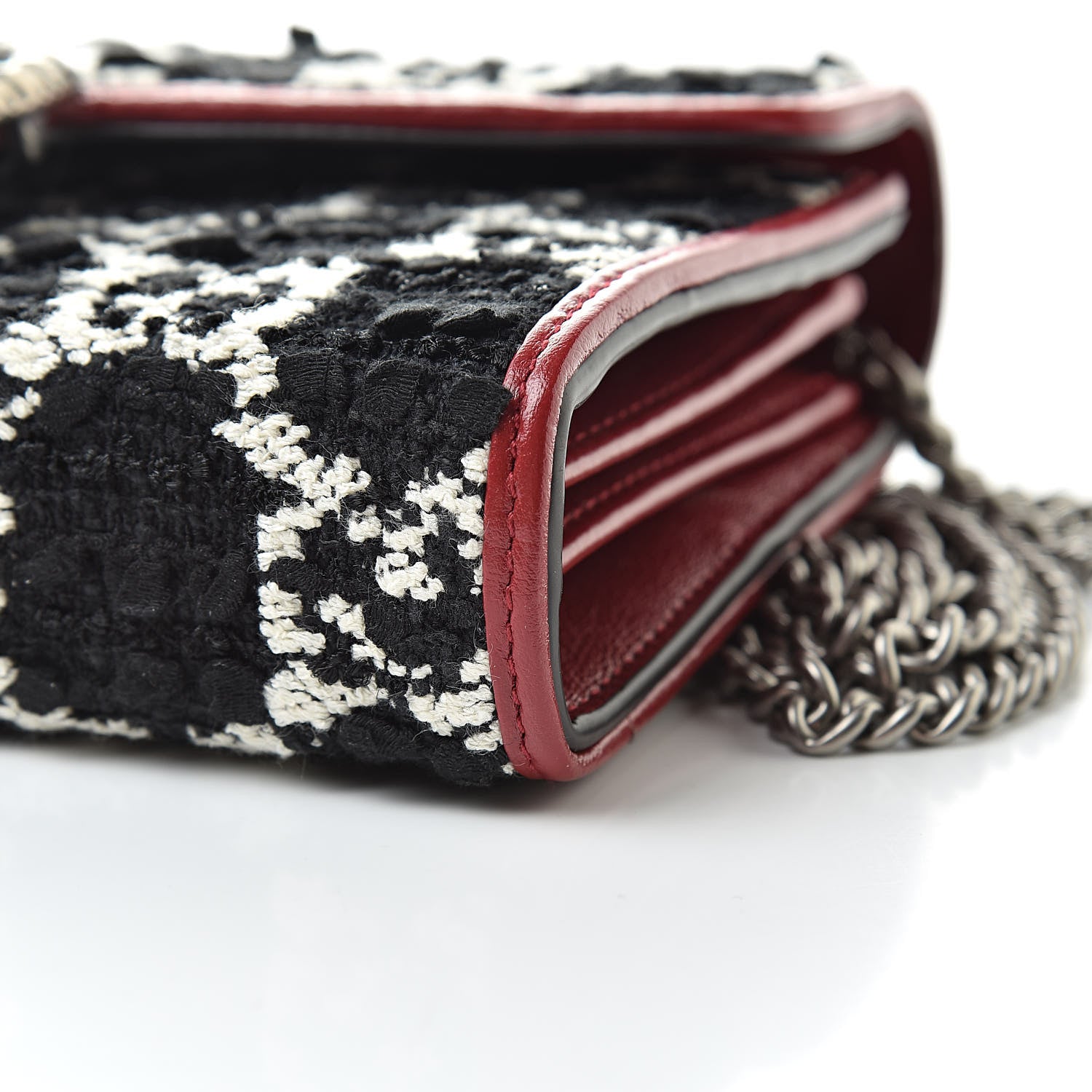 Gucci Tweed GG Monogram Mini Dionysus Chain Wallet Black White Romantic Cherry 10 of 10