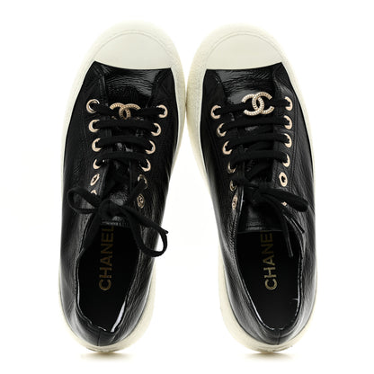 Chanel Shiny Aged Calfskin Womens CC Platform Sneakers 40 Black 2 of 9