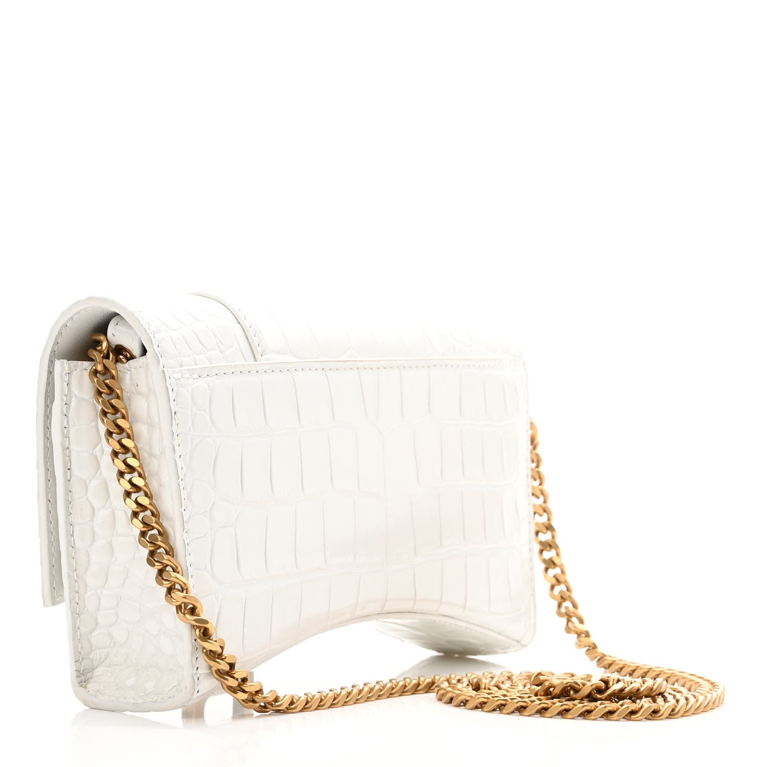 Balenciaga Shiny Calfskin Crocodile Embossed Hourglass Chain Bag White 3 of 9