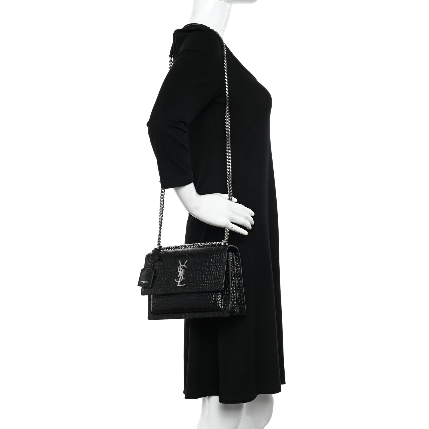 Saint Laurent Calfskin Crocodile Embossed Medium Monogram Sunset Black 2 of 12