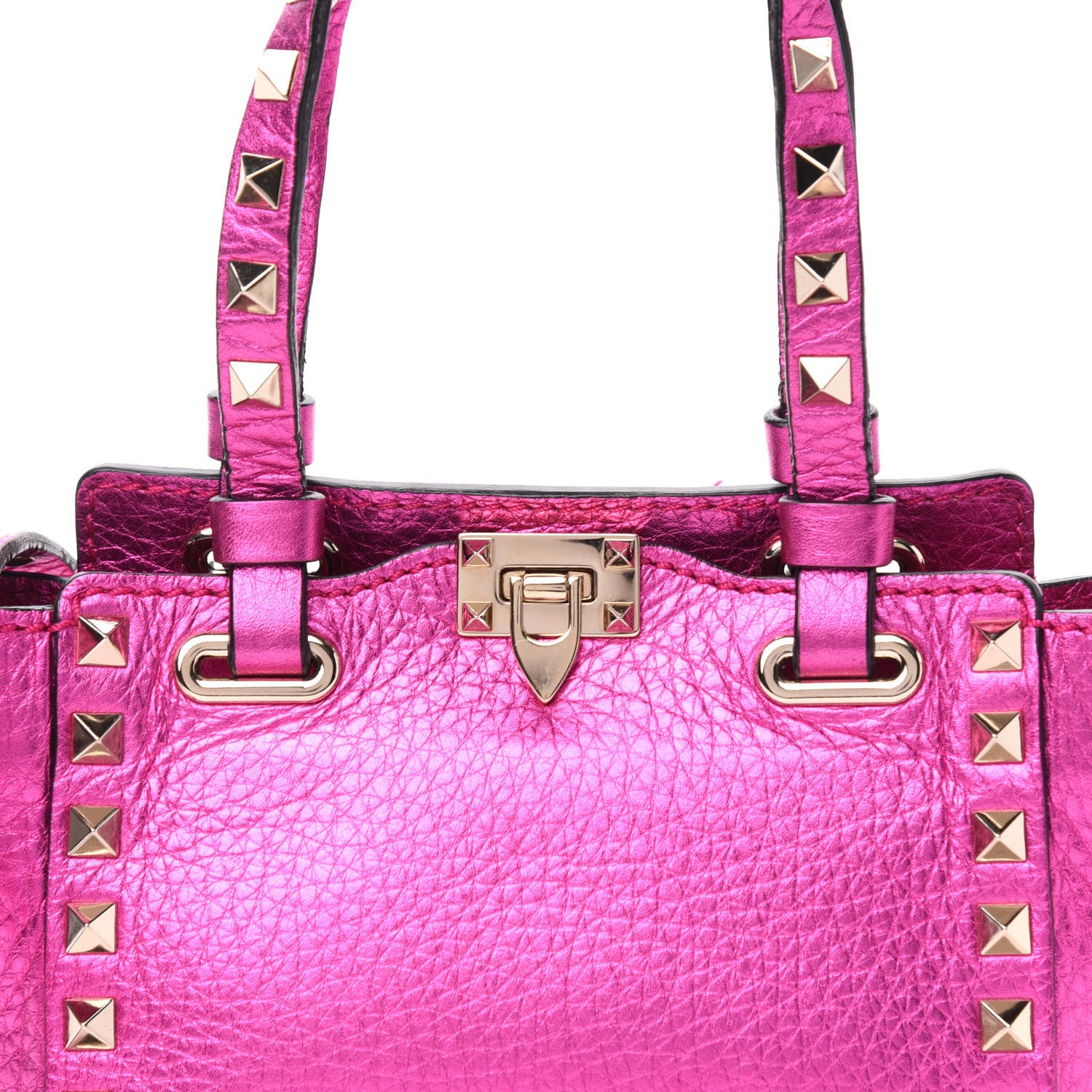 Valentino Garavani Metallic Pebbled Calfskin Micro Rockstud Tote Peony 14 of 14