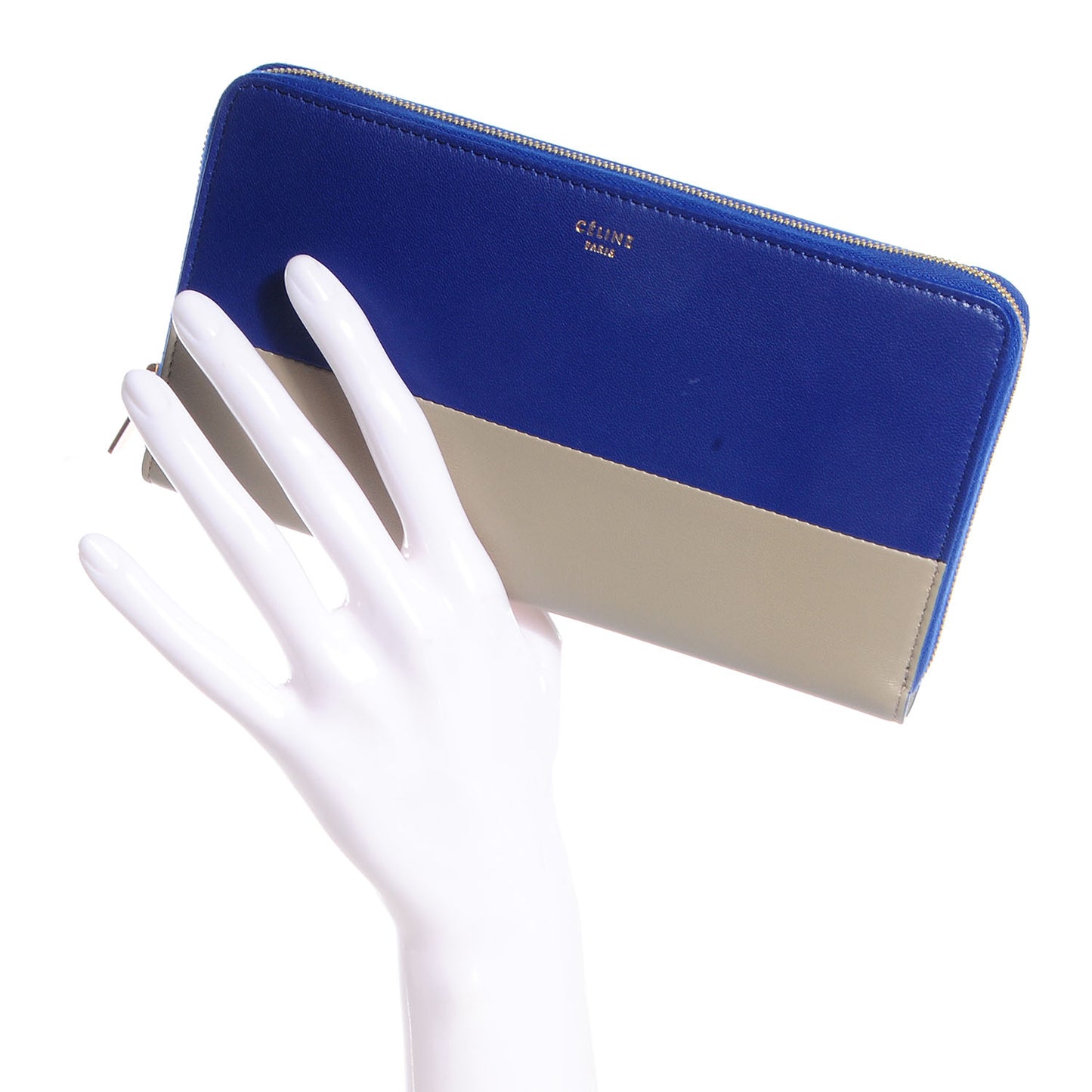 Lambskin Large Zip Around Multifunction Wallet Indigo Beige