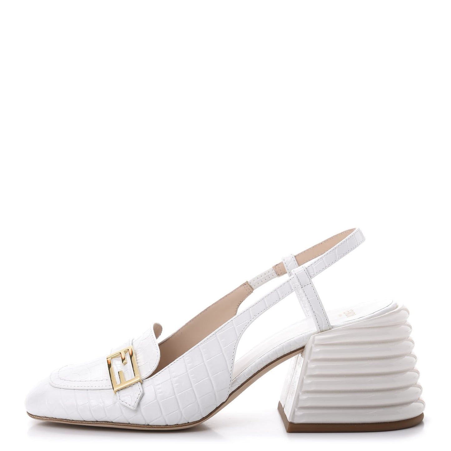 Calfskin Crocodile Embossed Promenade Slingback Loafer Pumps 36.5 White