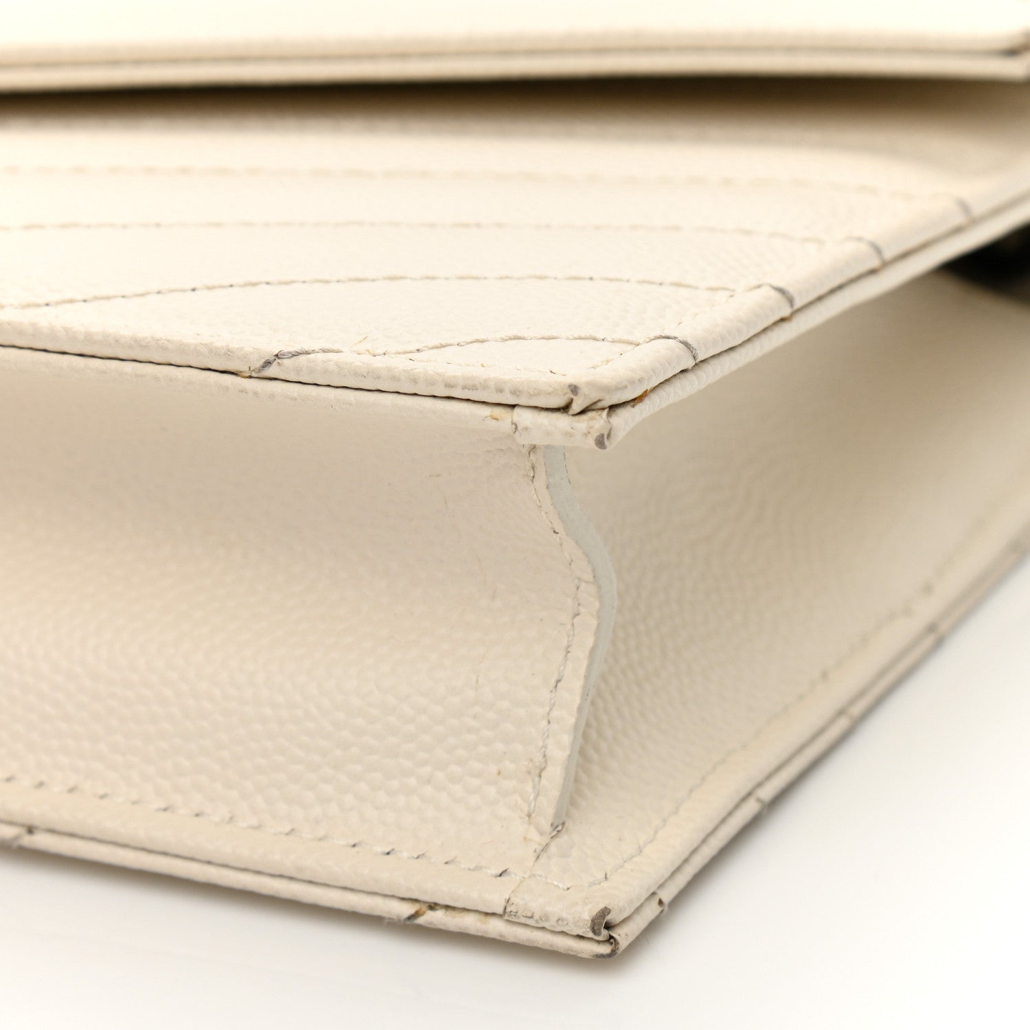 Saint Laurent Grain De Poudre Matelasse Chevron Monogram Envelope Chain Wallet Dove White 10 of 22