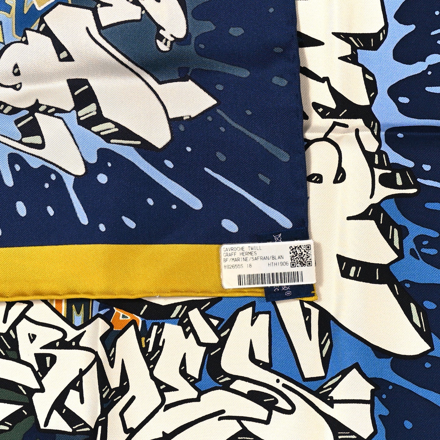 Silk Gavroche Graff Pocket Square Scarf Marine Safran White