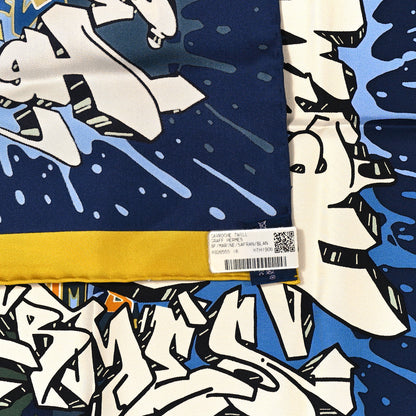 Hermes Silk Gavroche Graff Pocket Square Scarf Marine Safran White 3 of 3