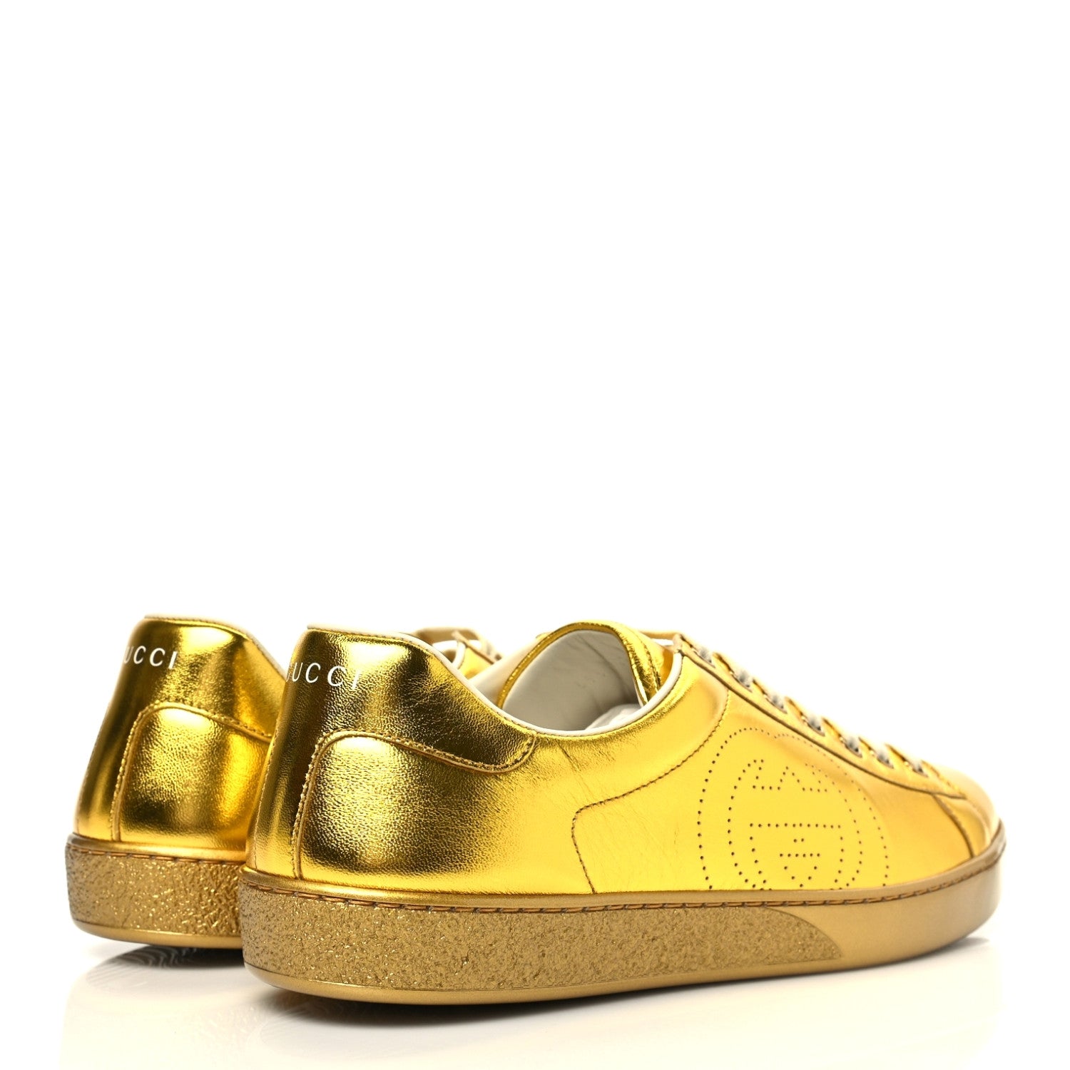 Gucci Metallic Nappa Interlocking G Perforated Mens Ace Sneakers 9 Oro Vecchio 4 of 10