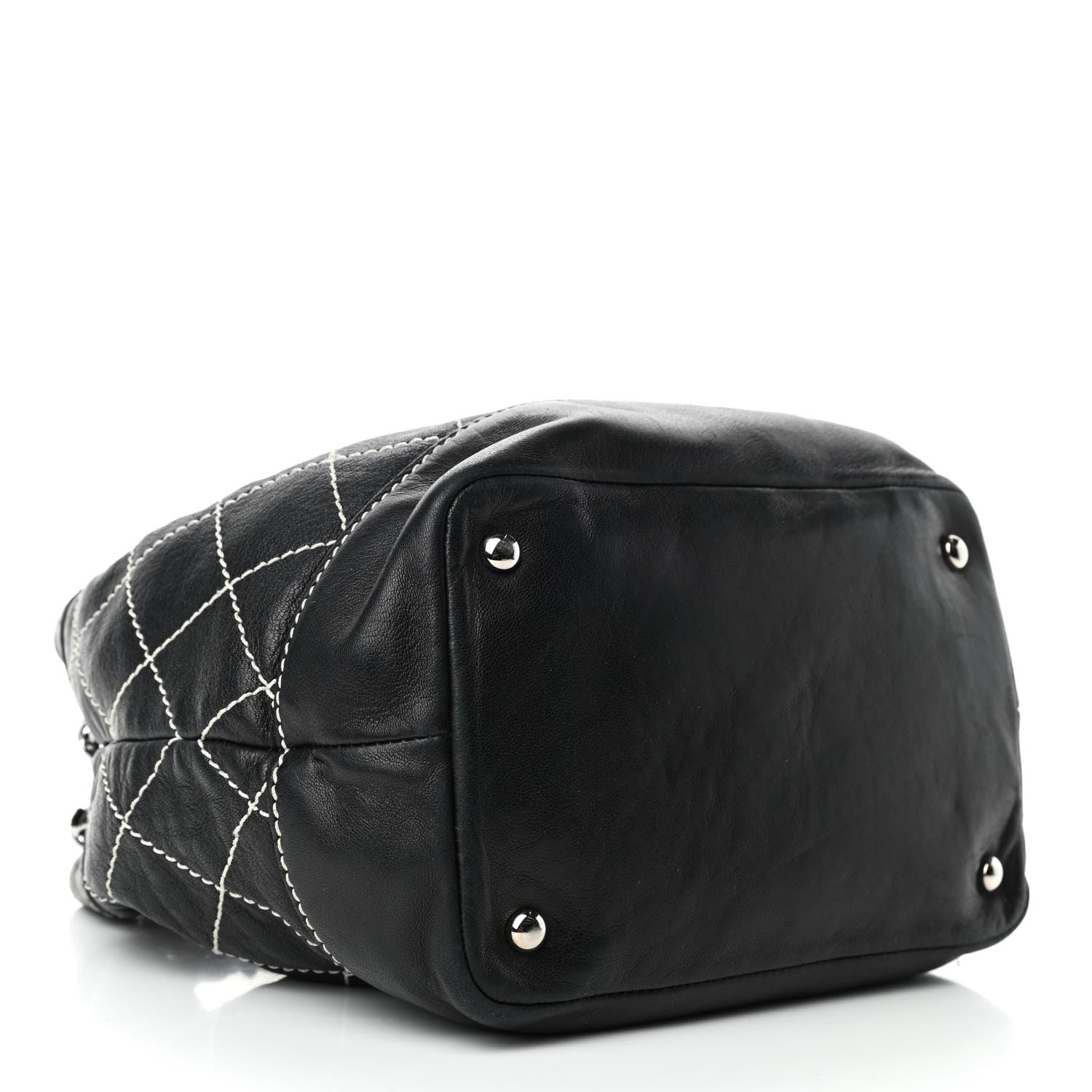 Chanel Lambskin Contrast Stitch Small Drawstring Tote Black 3 of 5