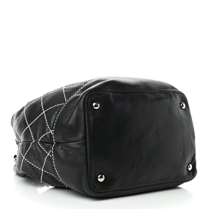 Chanel Lambskin Contrast Stitch Small Drawstring Tote Black 3 of 5