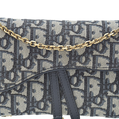 Christian Dior Oblique Saddle Chain Wallet Blue 9 of 13