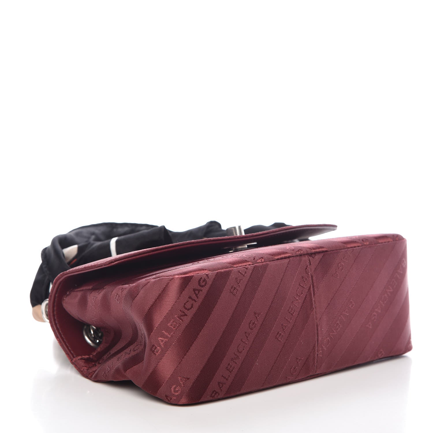 Balenciaga Nylon Jacquard Diagonal Logo Small Scarf Lock Chain Shoulder Bag Rouge Bordeaux Black Beige 4 of 10