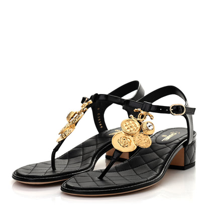 Chanel Calfskin Medallion CC Thong Sandals 39 Black 3 of 8