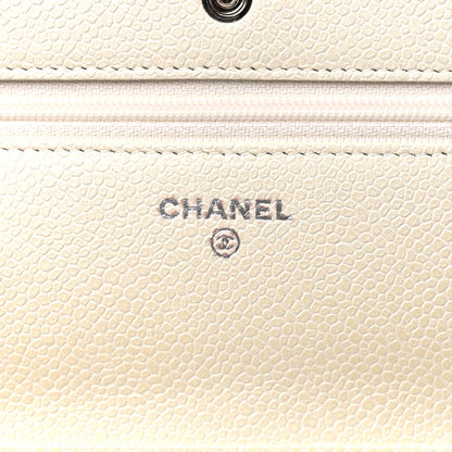 Chanel Iridescent Caviar Quilted Wallet on Chain WOC Ivory 6 of 14