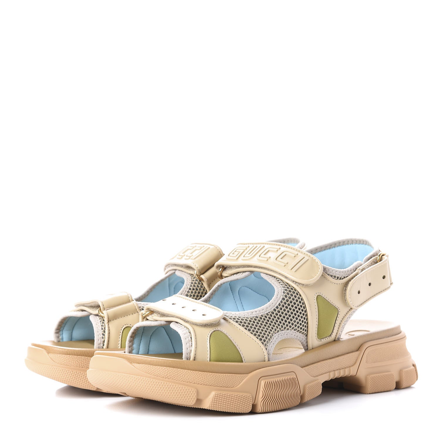 Gucci X SEGA Nappa Mesh Mens Aguru Sandals 11 Sand Storm Gold 3 of 11