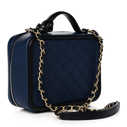 Chanel Caviar Quilted Small CC Filigree Vanity Case Navy Black 3 of 12
