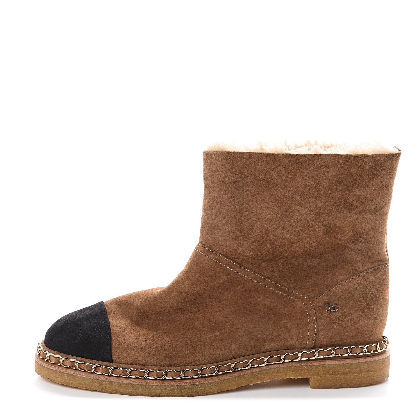 Kid Suede Shearling Womens Cap Toe Chain Short Boots 41.5 Light Brown Black