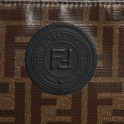 Fendi Glazed Fabric Vitello Century FF 1974 Stamp Patch Large Flat Pouch Mogano Panna Black 8 of 13