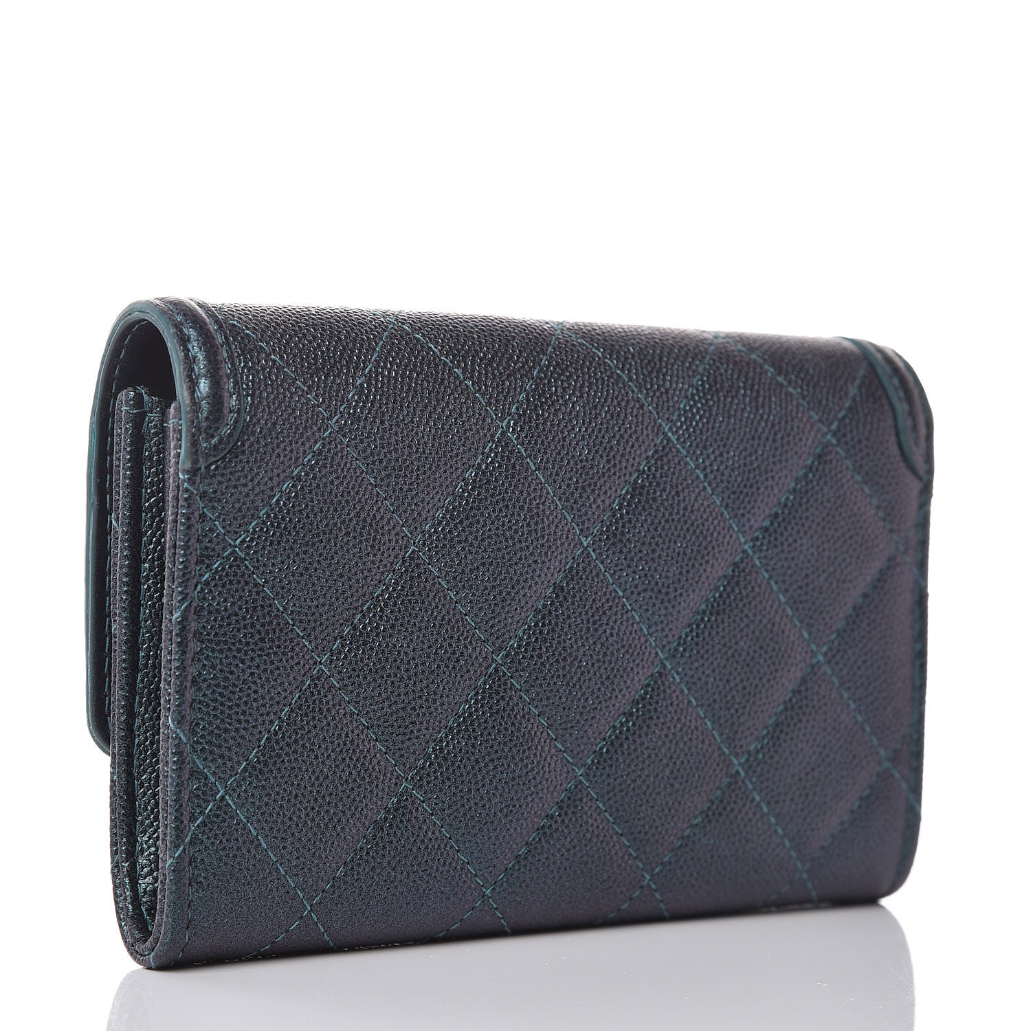 Chanel Iridescent Caviar Quilted Medium Filigree Flap Wallet Dark Turquoise 3 of 9