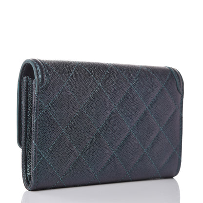 Chanel Iridescent Caviar Quilted Medium Filigree Flap Wallet Dark Turquoise 3 of 9