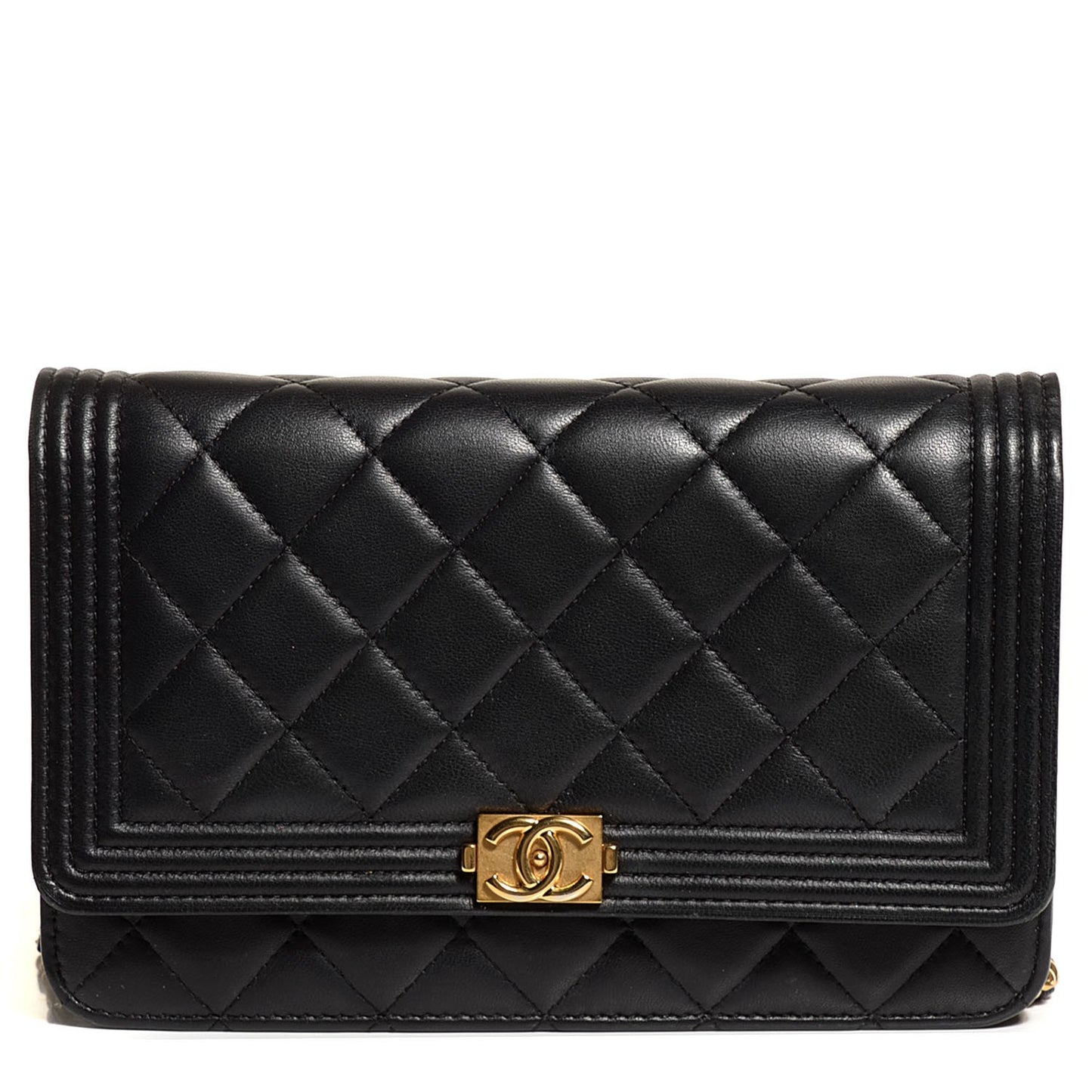 Lambskin Quilted Boy Wallet On Chain WOC Black