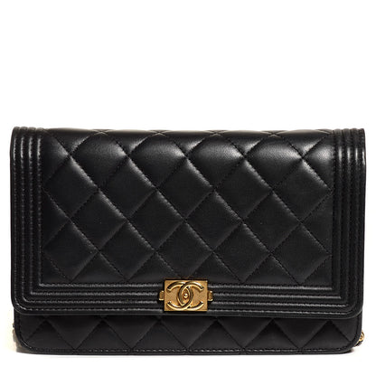 Chanel Lambskin Quilted Boy Wallet On Chain WOC Black 1 of 9