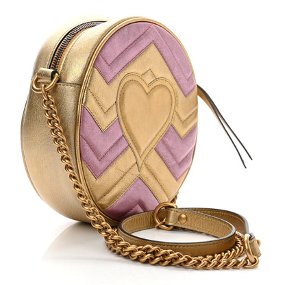 Gucci Metallic Nappa Matelasse Heart Mini GG Marmont Round Shoulder Bag Oro Vecchio Rosa 3 of 10