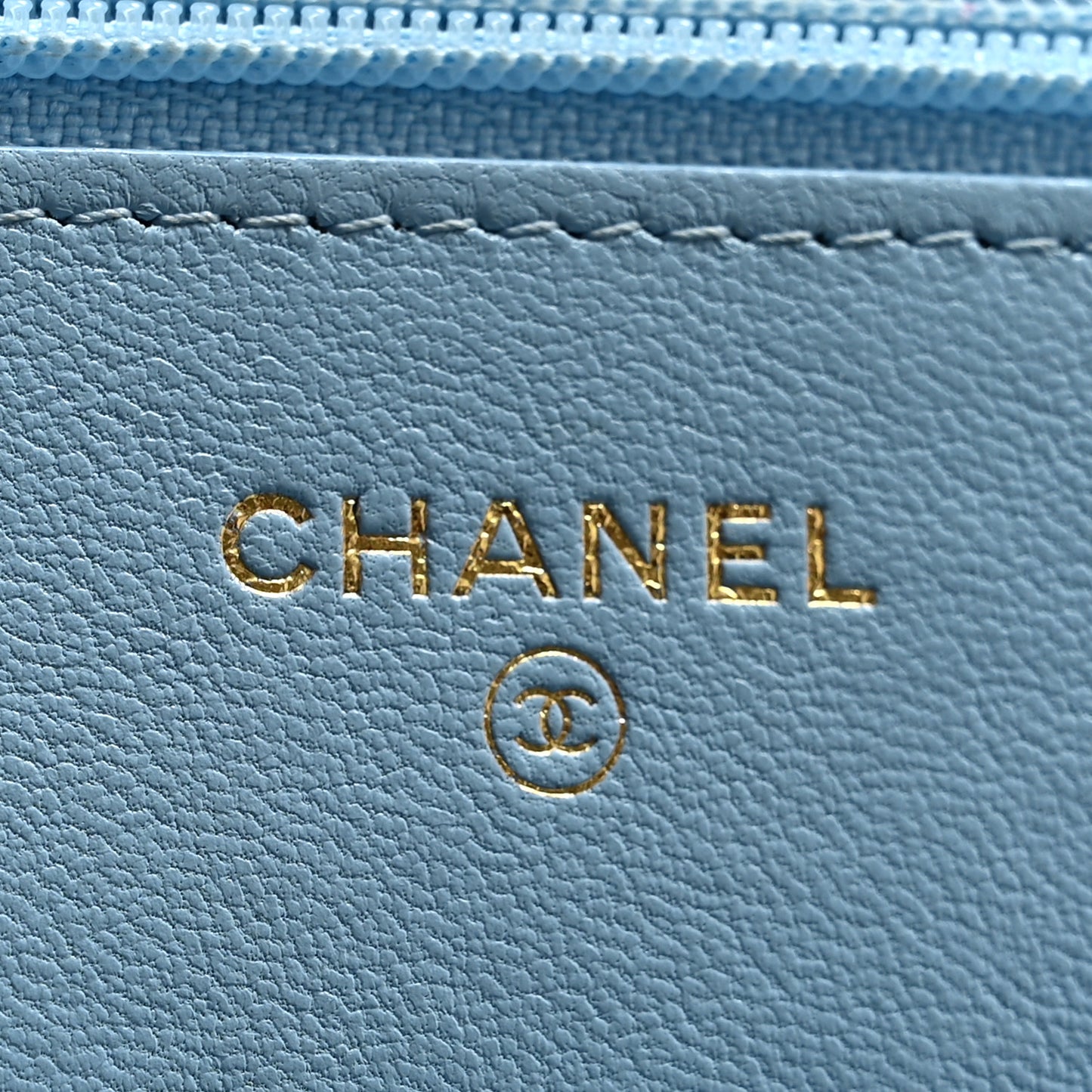 Lambskin Quilted Chanel 19 Wallet On Chain WOC Light Blue