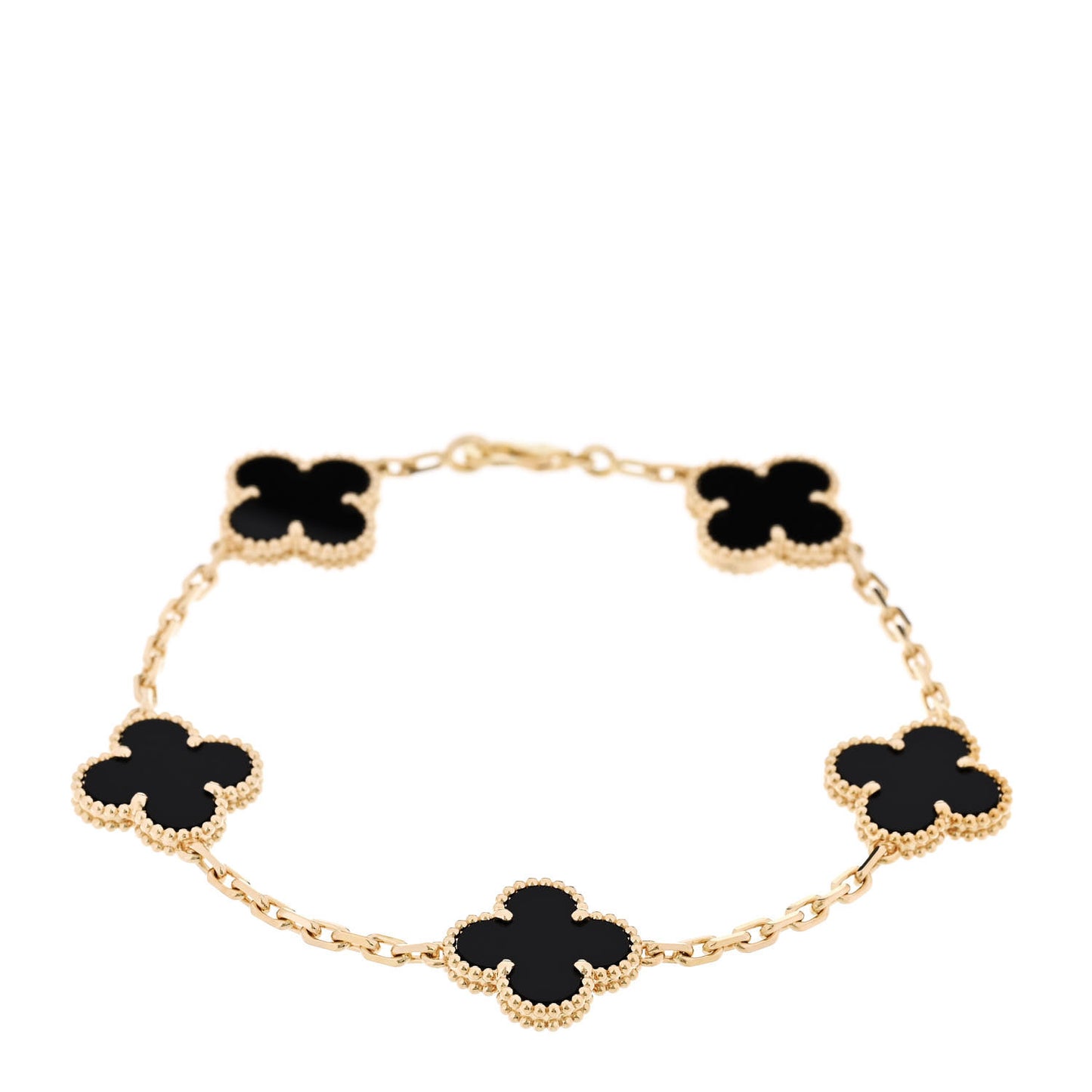 18K Yellow Gold Black Onyx 5 Motifs Vintage Alhambra Bracelet