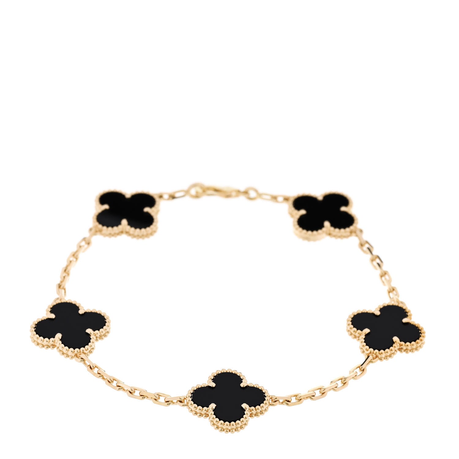 Van Cleef & Arpels 18K Yellow Gold Black Onyx 5 Motifs Vintage Alhambra Bracelet 1 of 6