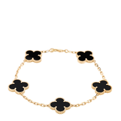 Van Cleef & Arpels 18K Yellow Gold Black Onyx 5 Motifs Vintage Alhambra Bracelet 1 of 6