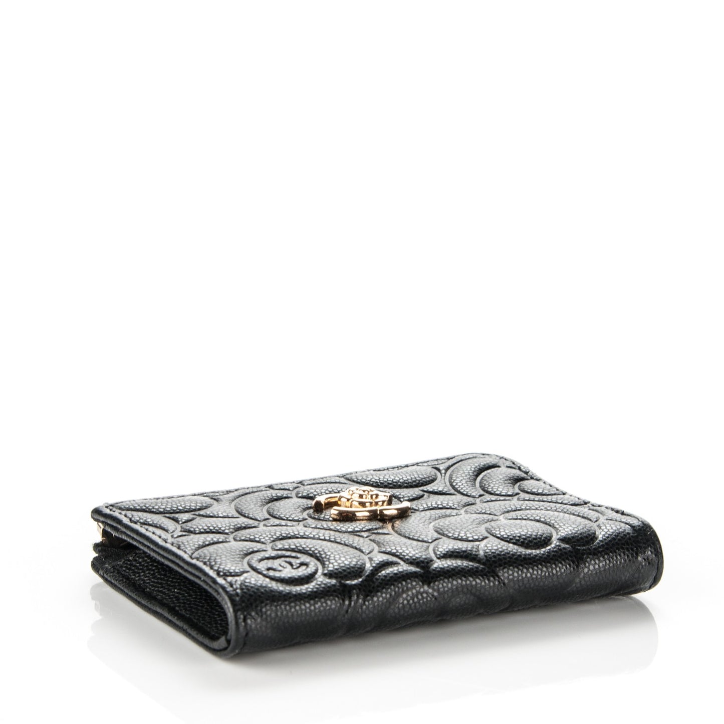 Caviar Camellia Embossed Key Holder Case Black