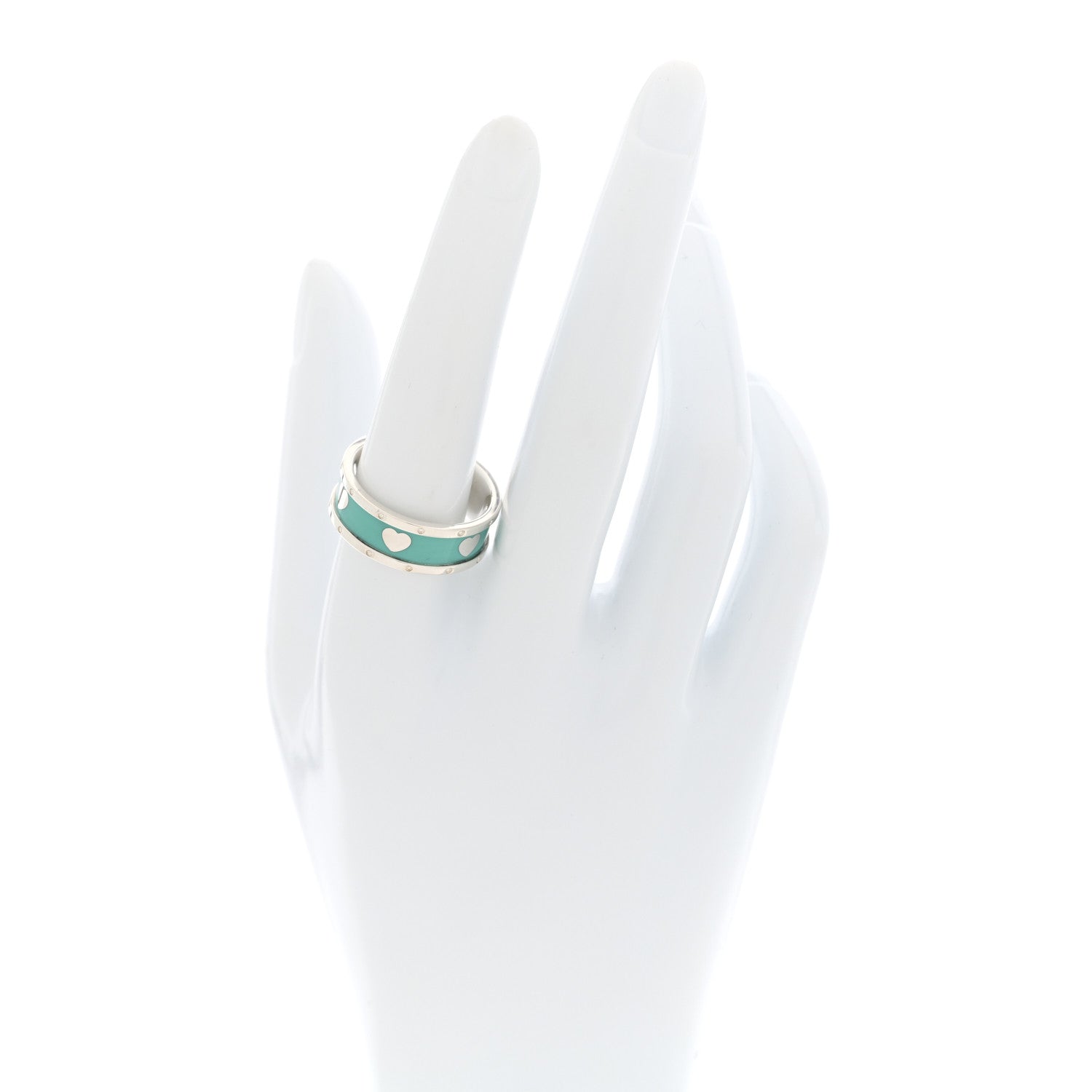 Tiffany Sterling Silver Enamel Wide Heart Ring Blue 58 8.5 Blue 2 of 4