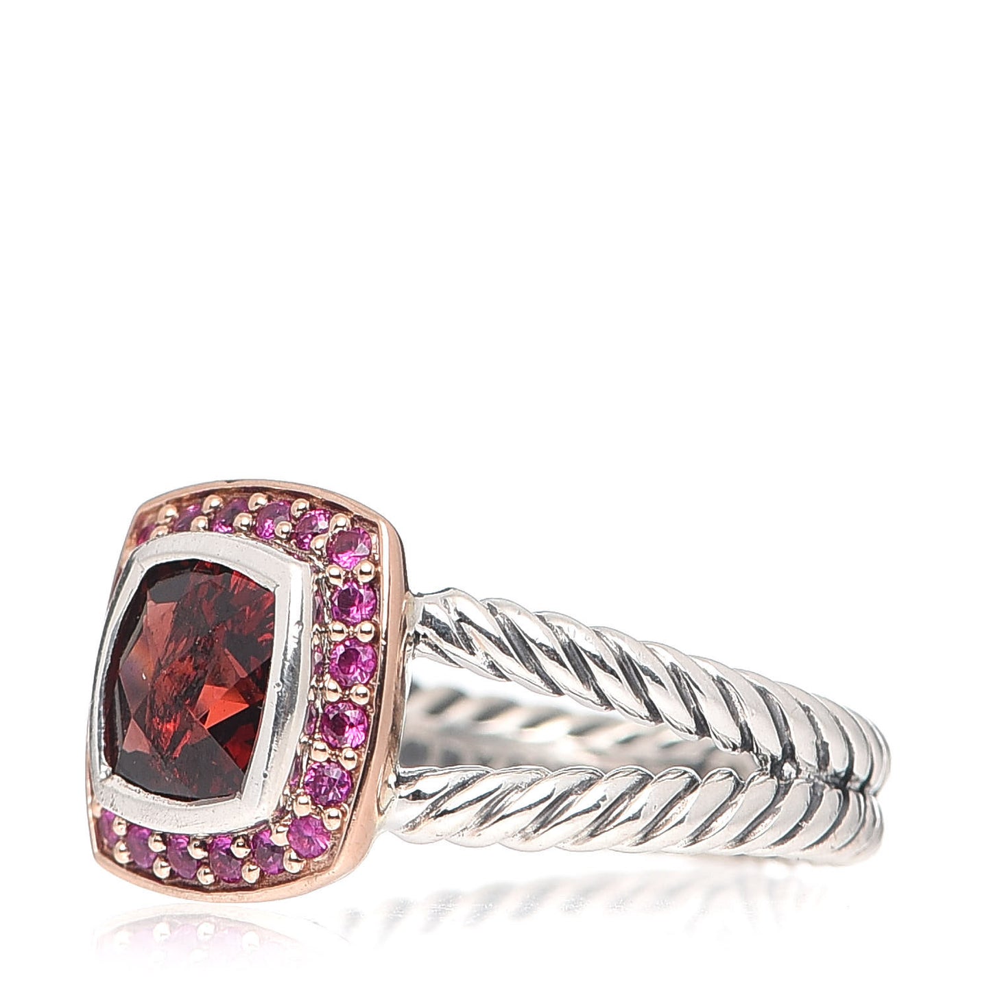 Sterling Silver 18K Rose Gold Pink Sapphire Garnet 7mm Petite Albion Ring 52 6