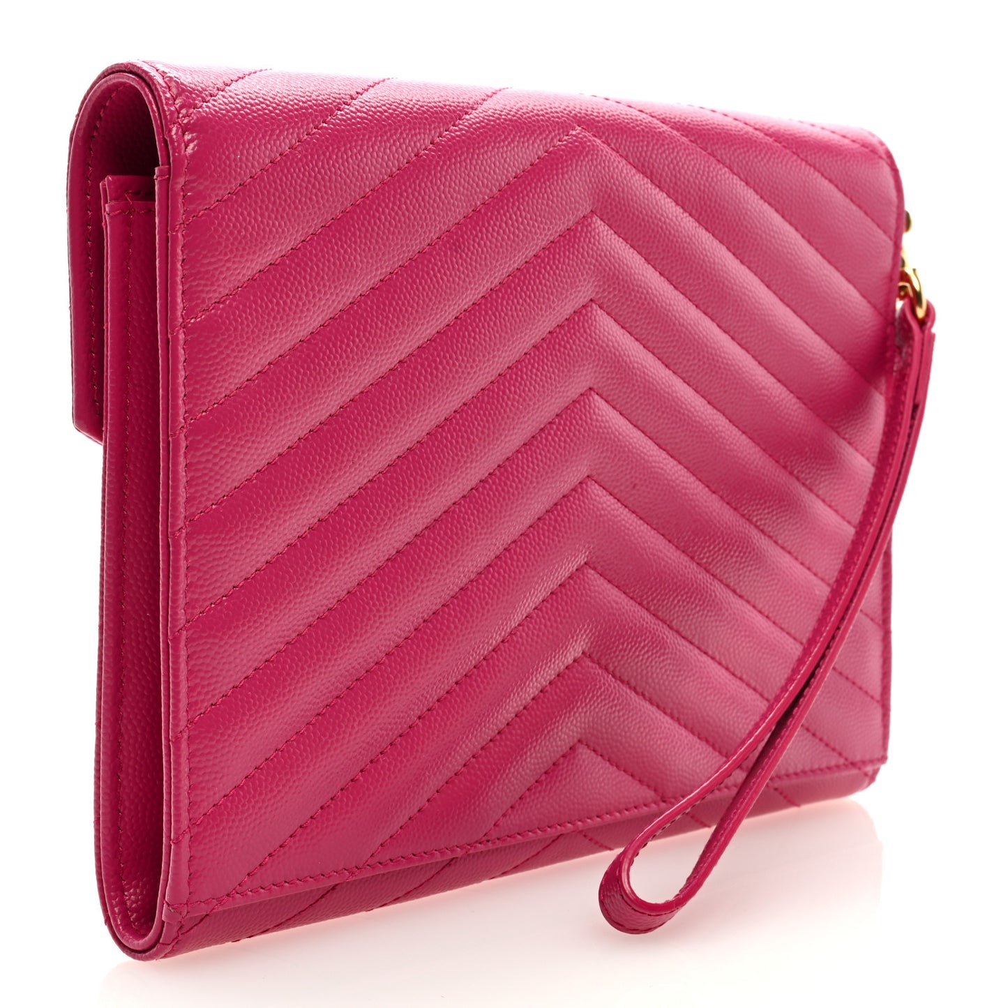 Grain De Poudre Matelasse Chevron Monogram Envelope Clutch Fuchsia