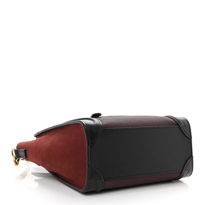 Celine Baby Grained Calfskin Nubuck Tri-Color Nano Luggage Burgundy Wine 4 of 10