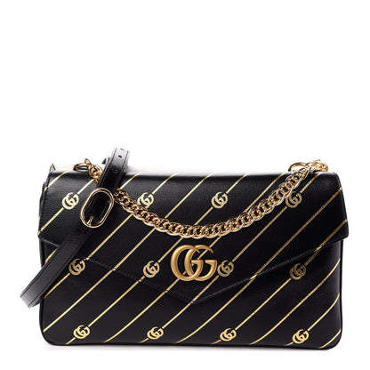 Gucci Calfskin Diagonal GG Medium Thiara Double Envelope Shoulder Bag Black White 1 of 10