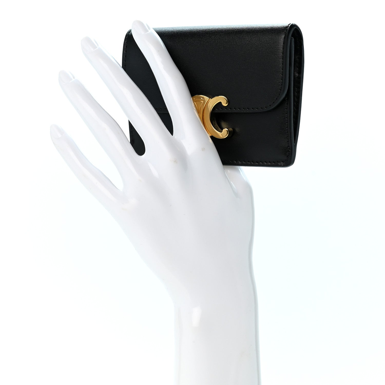 Celine Shiny Calfskin Triomphe Flap Card Holder Black 2 of 11