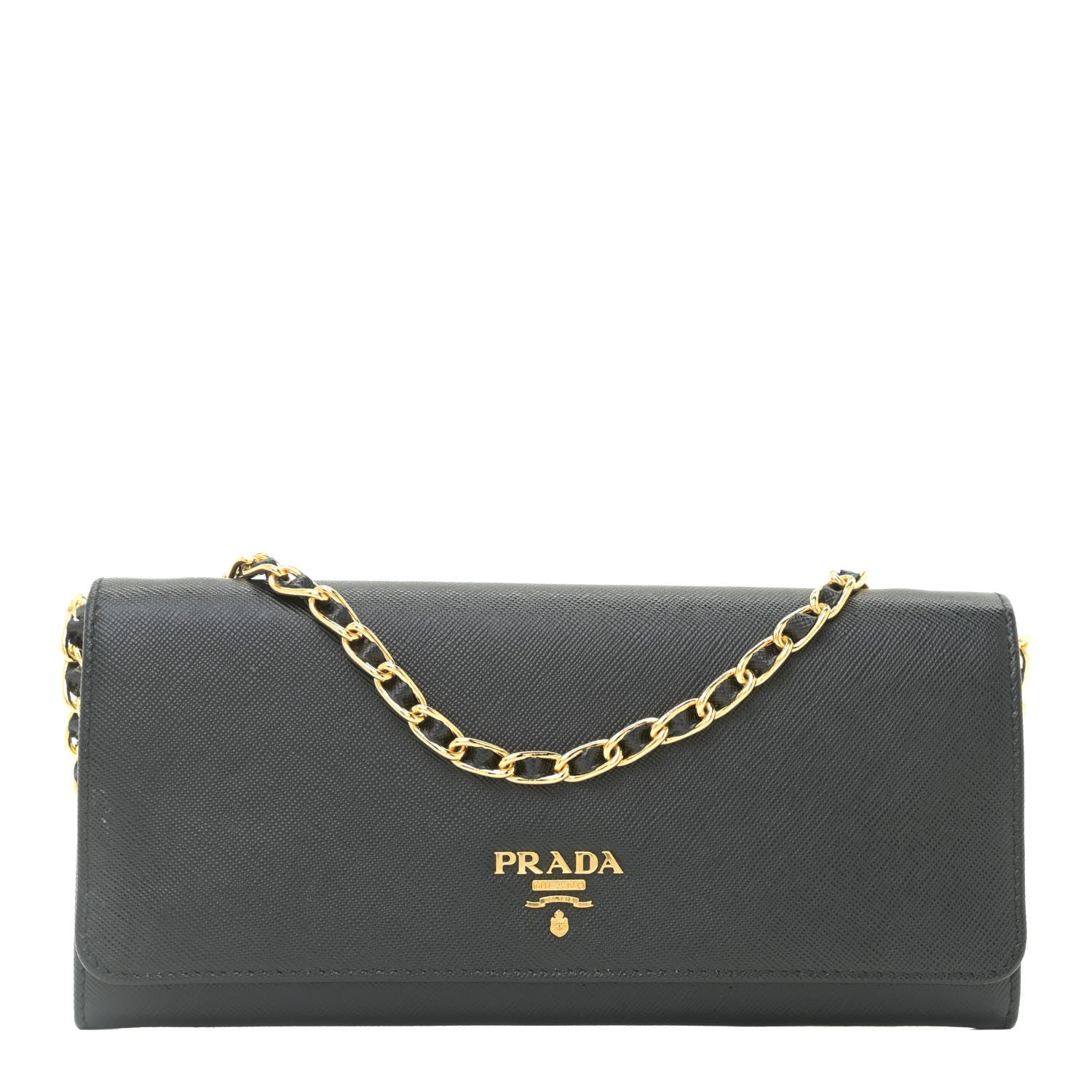 Prada Saffiano Metal Oro Chain Wallet Black 1 of 10