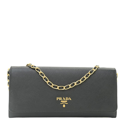 Prada Saffiano Metal Oro Chain Wallet Black 1 of 10