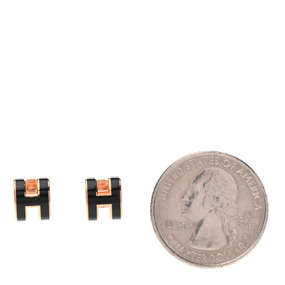 Hermes Rose Gold Lacquered Mini Pop H Earrings Black 2 of 4