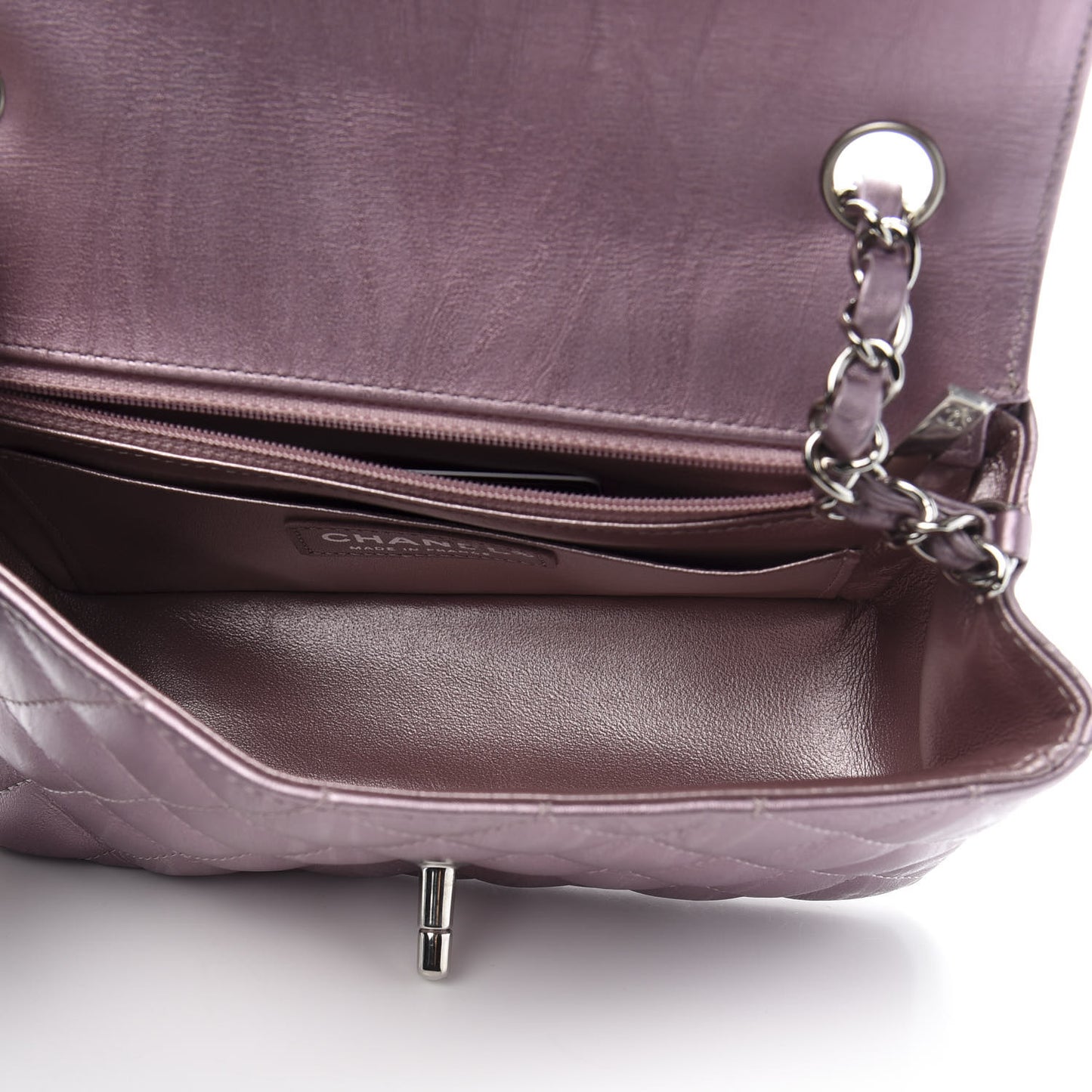 Metallic Calfskin Quilted Mini Rectangular Flap Pink