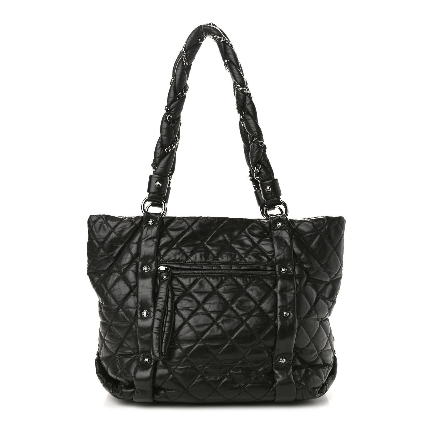 Distressed Lambskin Vintage Ligne Lady Braid Tote Black