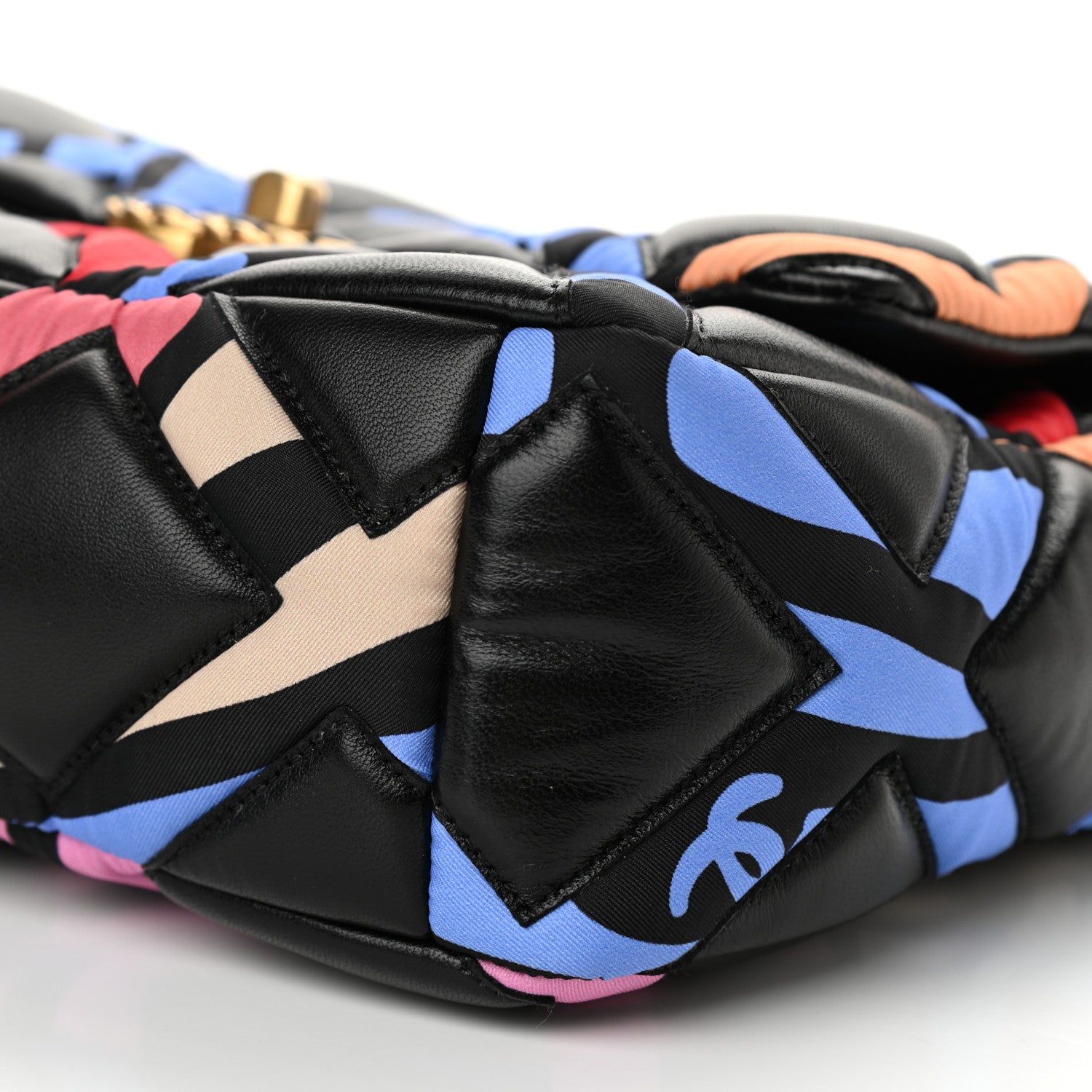 Chanel Lambskin Printed Fabric Medium Chanel 19 Flap Black Multicolor 10 of 11