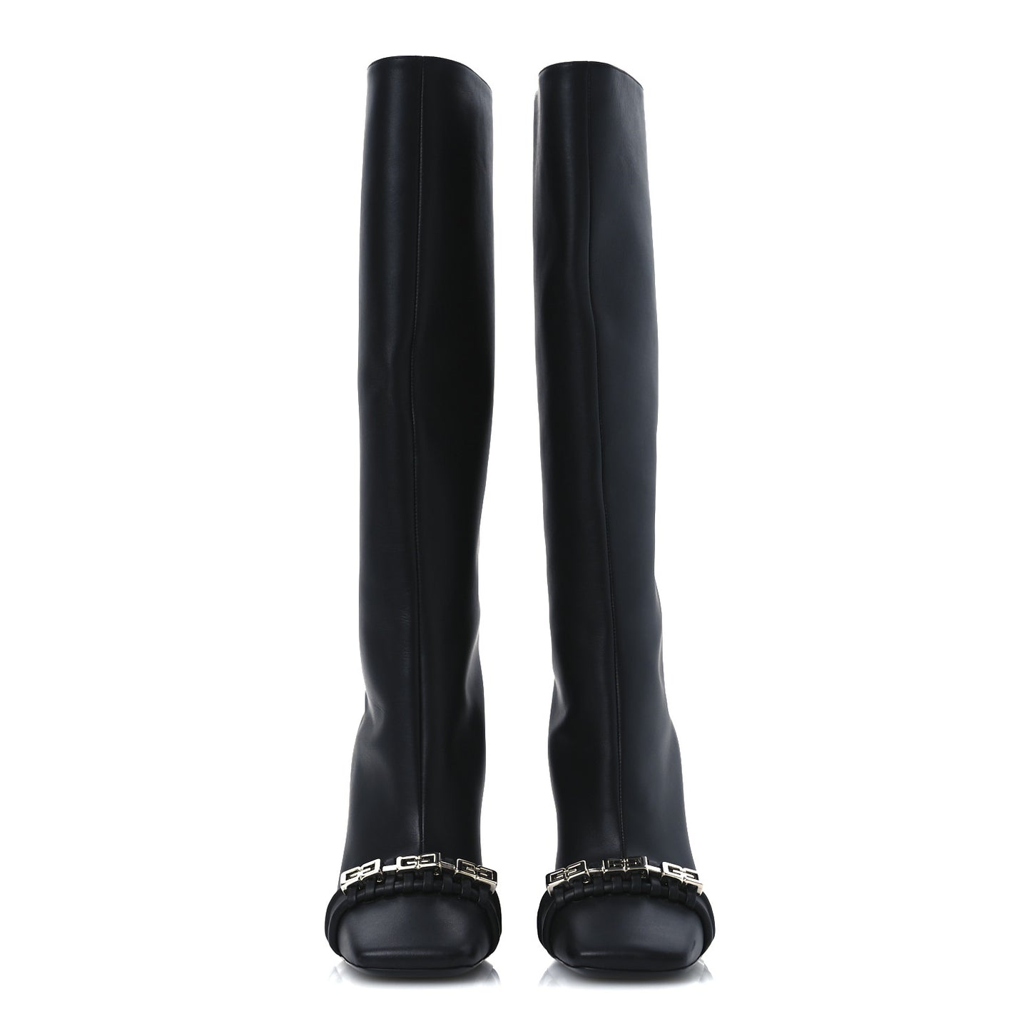 Smooth Calfskin 4G Square Toe Knee Boots 38 Black
