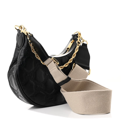 Gucci Calfskin GG Matelasse Small Hobo Shoulder Bag Black Natural 3 of 10